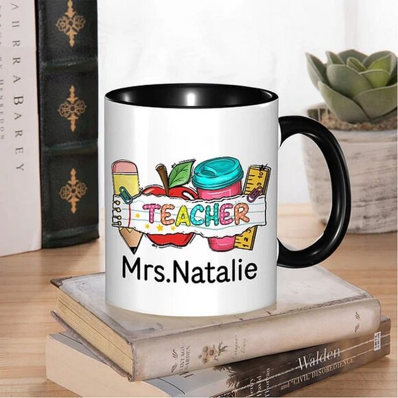 Personalised Pencil Apple Notebook 11oz Ceramic Mug With Name Teacher’s Day - Picture 3 of 6